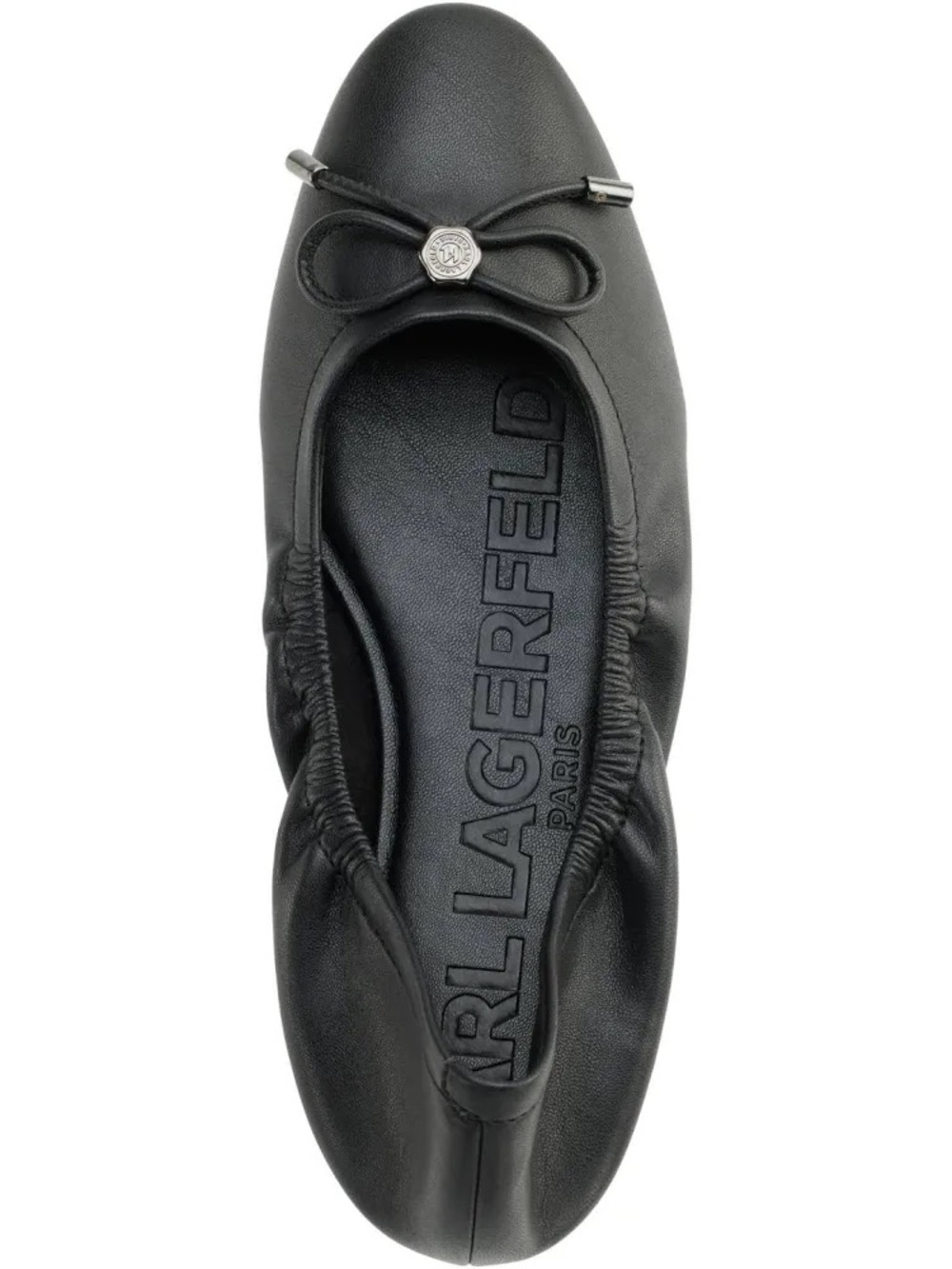 Karl Lagerfeld Black Leather Elastic Ballet Flat with Logo Bow